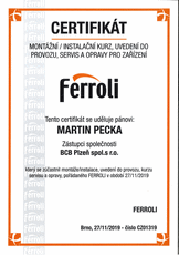 Certifikát Ferroli